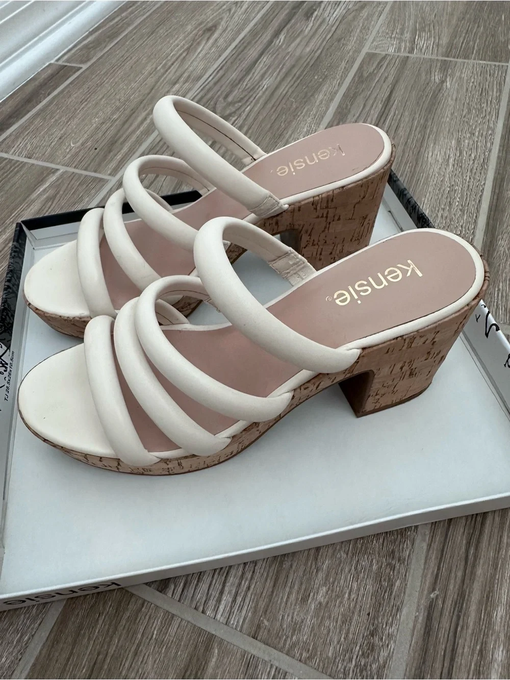 Kensie Cream Multi-Strap Slide Heels